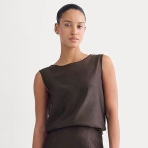 EVERLANE WOMENS SLEEVELESS TOP IN COTTON-SILK ORGANZA CHOCOLATE XL